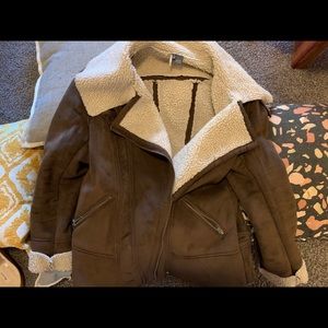 Faux suede and shearling lined coat